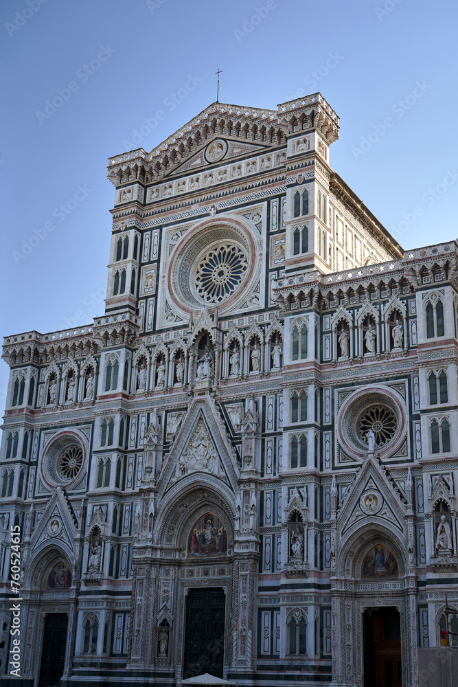 detail of the facade of the medieval Cathedral of Santa Maria del Fiore in the city of Florence