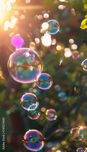 Vivid soap bubbles reflecting a beautiful rainbow of colors as a captivating background image