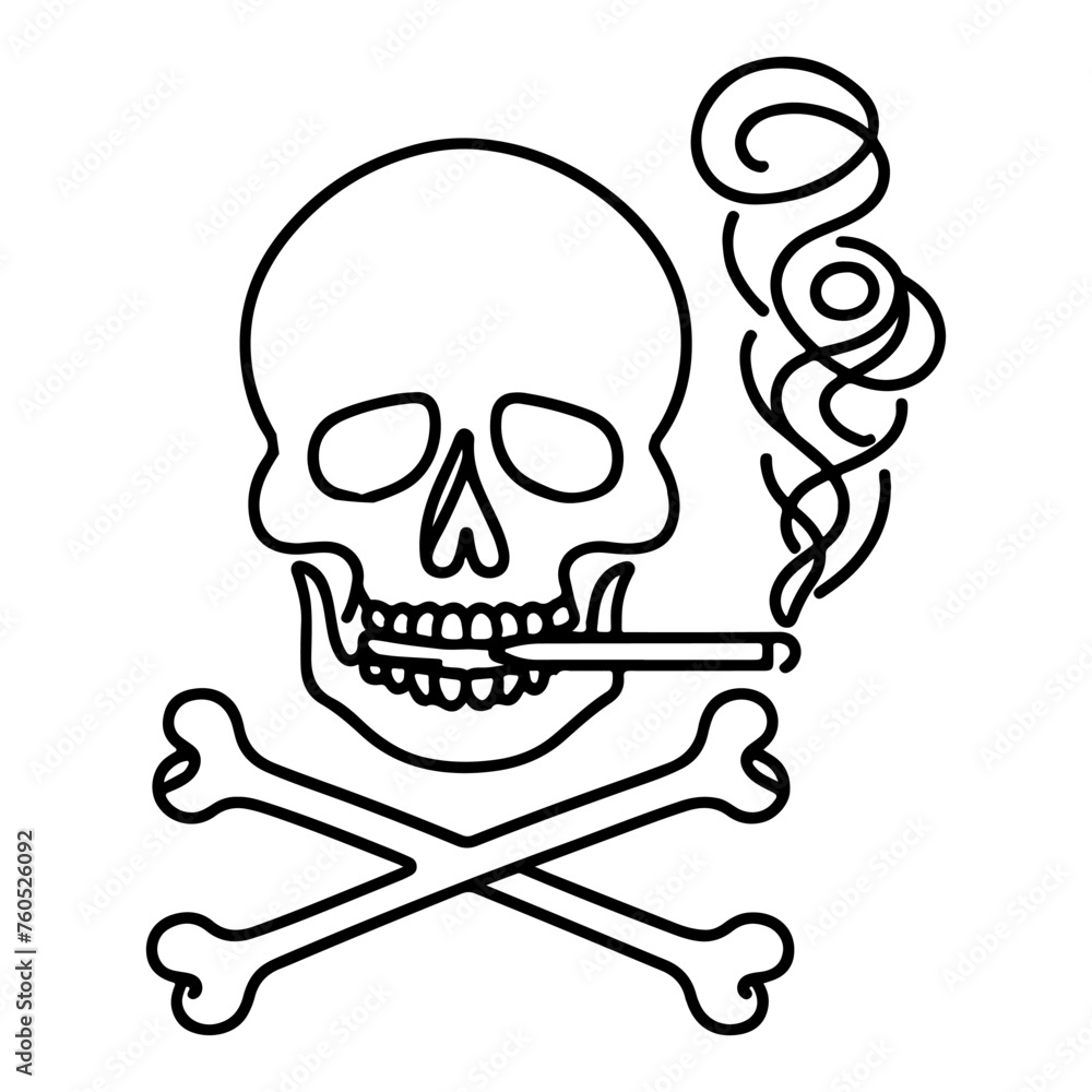 hand draw sketch black line art skull crossbones with cigarette or smoking vector illustration on isolated in white background hand draw sketch black line art skull crossbones with cigarette or smoking vector illustration on isolated in white background