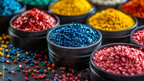 Polymeric dye. Plastic pellets. Colorant for plastics. Pigment in the granules. photo