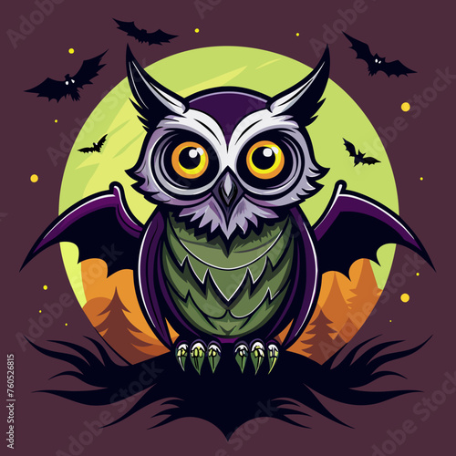 Fototapeta Naklejka Na Ścianę i Meble -  Gaze into Darkness Wear this Spooky Owl Tee Design and Embrace the Halloween Spirit