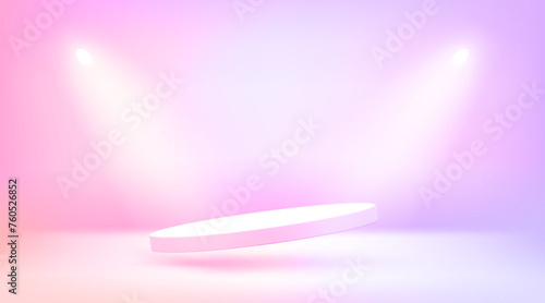 Bright vivd interior with soffits and flying pedestal. 3d vector illustration