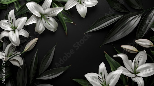 Beautiful funeral lily on a dark black background with generous space for text placement