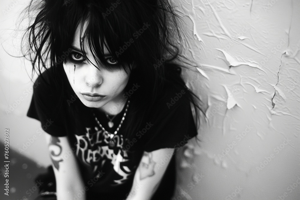 Woman With Black Hair Sitting on a Bench Woman With Black Hair Sitting on a Bench