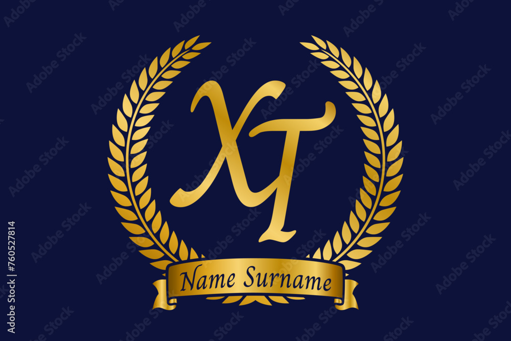 Initial letter X and T, XT monogram logo design with laurel wreath ...