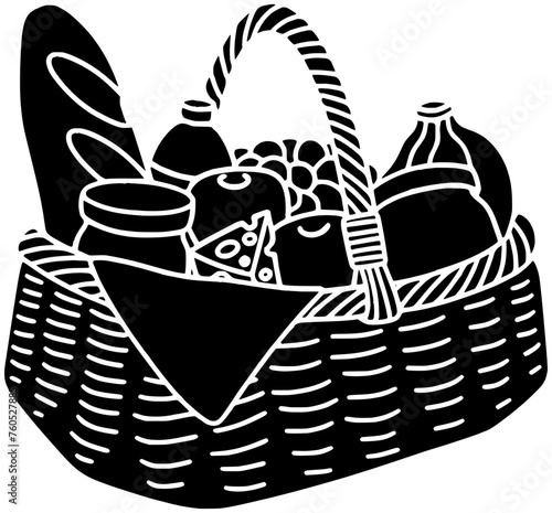 picnic illustration food silhouette basket logo bread icon fruit outline summer meal lunch snack vegetables wicker vegetable wine drink shape spring bottle eating for vector graphic background