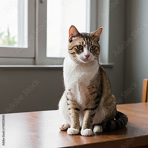 A cat waits for lunch on the table