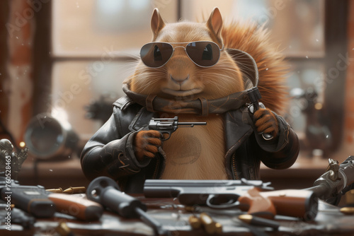 Squirrel with glasses and a gun