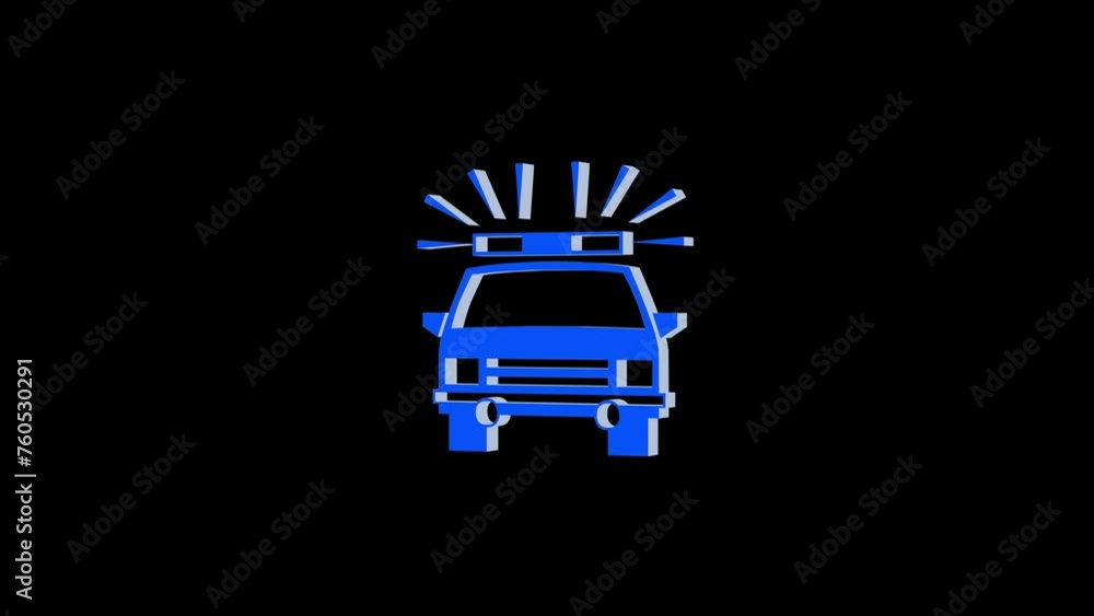 3d police car logo icon loopable rotated blue color animation black background 3d police car logo icon loopable rotated blue color animation black background