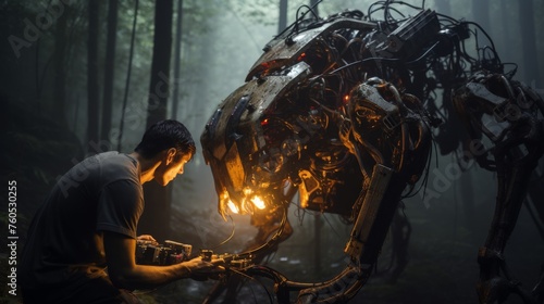 Robotics competitions held in dark forests, where machines are pitted against dragons in challenges of strength and cunning photo