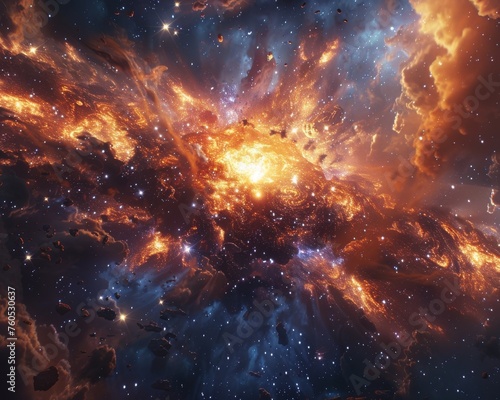 Supernova explosion as a backdrop for a Rococo space opera, featuring alien invasion