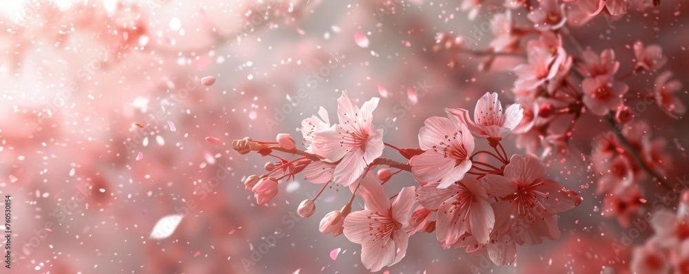 Cherry blossoms in vibrant bokeh effect - A close-up on vibrant cherry blossoms with a bokeh effect, highlighting the flowers' intricate details