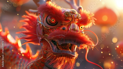 Chinese Dragon Creature In Digital Artwork - A fierce digital rendering of a Chinese dragon with intricate detailing and a modern twist © Mickey