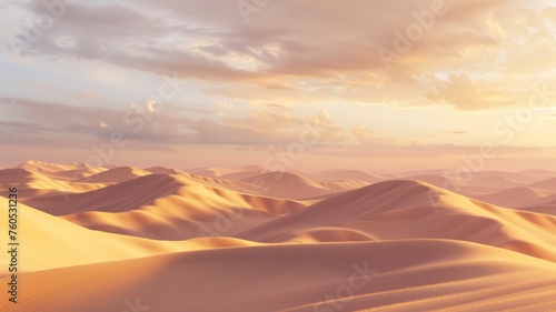 Golden desert dunes at sunrise - Warm sunlight bathing sand dunes, emphasizing the beauty and vastness of the desert © Mickey