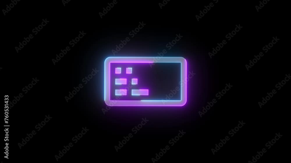 Neon keyboard left handed icon cyan purple color glowing animation black background Neon keyboard left handed icon cyan purple color glowing animation black background