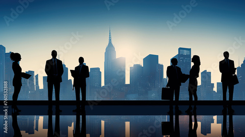 Business Professionals Silhouetted Against Cityscape