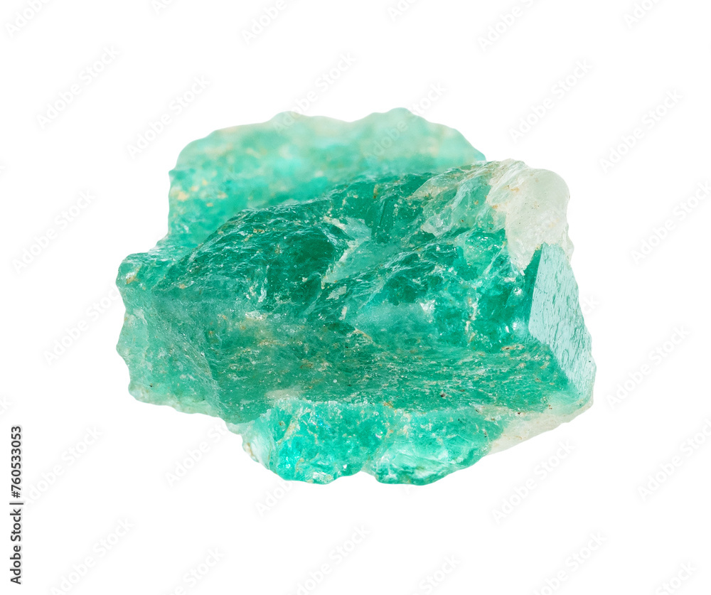 specimen of natural rough emerald mineral cutout