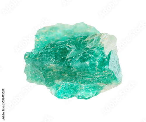 specimen of natural rough emerald mineral cutout