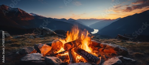 campfire in a beautiful place in the mountains © MBRAMO
