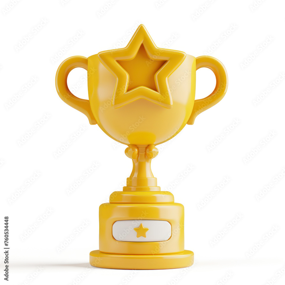 Simple Cartoon 3D illustration Trophy cup with star isolated on white background. 3d render Simple Cartoon 3D illustration Trophy cup with star isolated on white background. 3d render