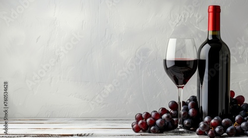 Red wine bottle and glass elegantly staged on white background for a refined display