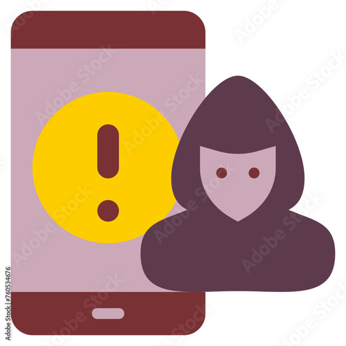 hacker mobile alert warning scam phishing flat style