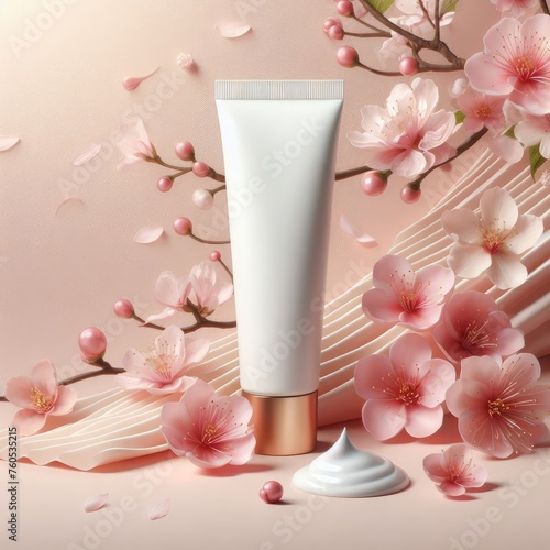 Beauty creame tube with sakura flowers  © Aisha