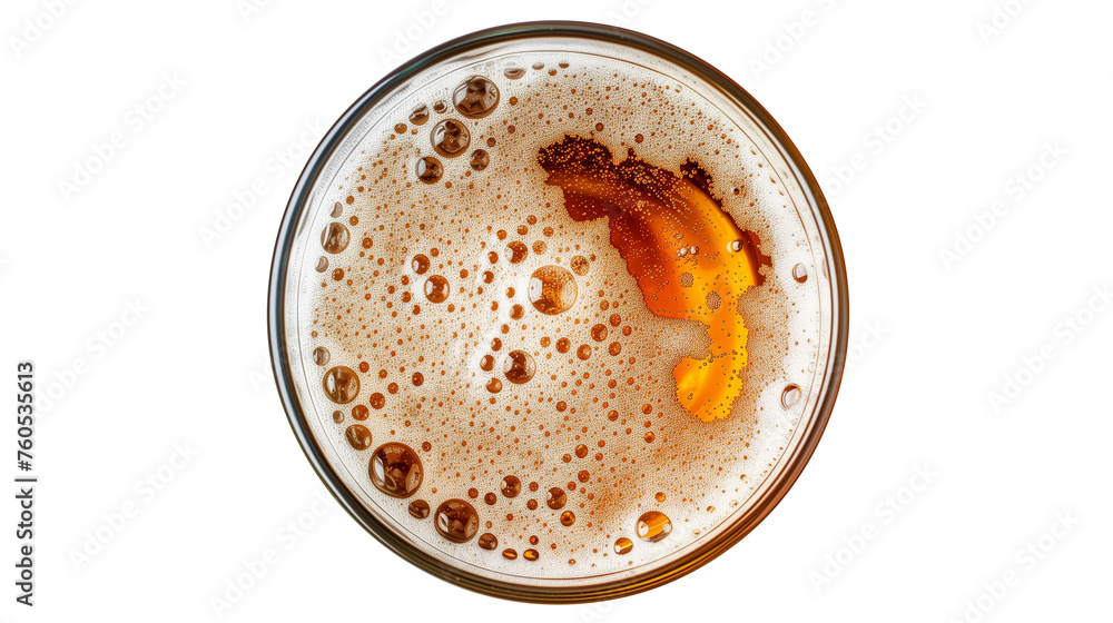 Glass of beer with bubble isolated on white, top view Glass of beer with bubble isolated on white, top view