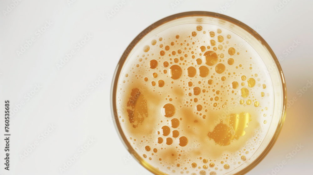 Glass of beer with bubble isolated on white, top view Glass of beer with bubble isolated on white, top view
