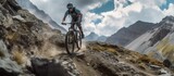 adventure riding, rocky trail, with a breathtaking mountain
