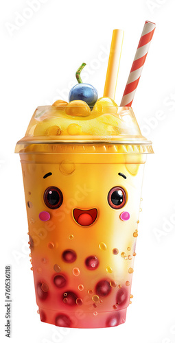 In the picture, there is bubble milk tea with a cute face. Generate AI	
