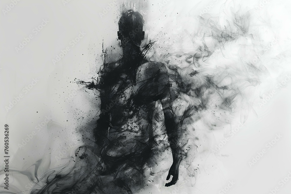 A man is standing in smoke with his back to the camera A man is standing in smoke with his back to the camera