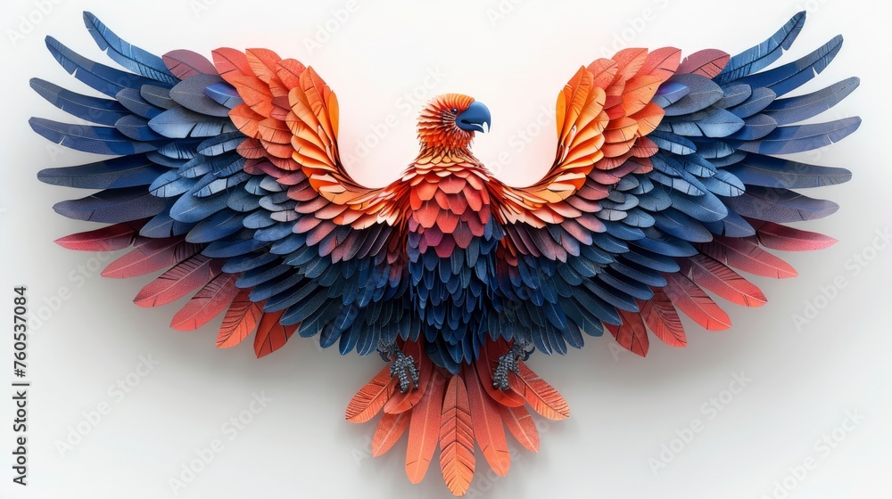 Fototapeta premium Colorful eagle with spread wings on a white background