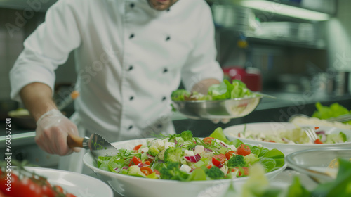 Professional Chefs Preparing Gourmet Salads in Commercial Kitchen