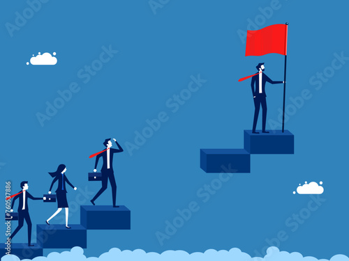 Abilities barriers. Skillful businessman climbs through a staircase gap