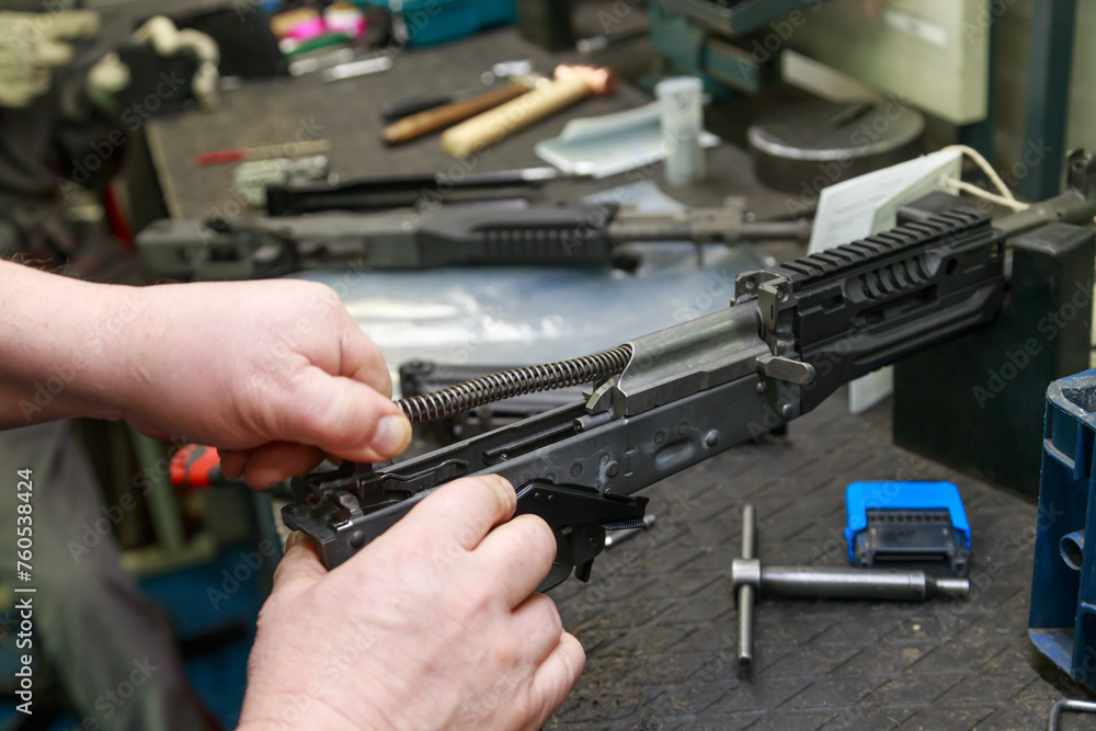 Processing line of assembling assault rifle. Processing line of assembling assault rifle.