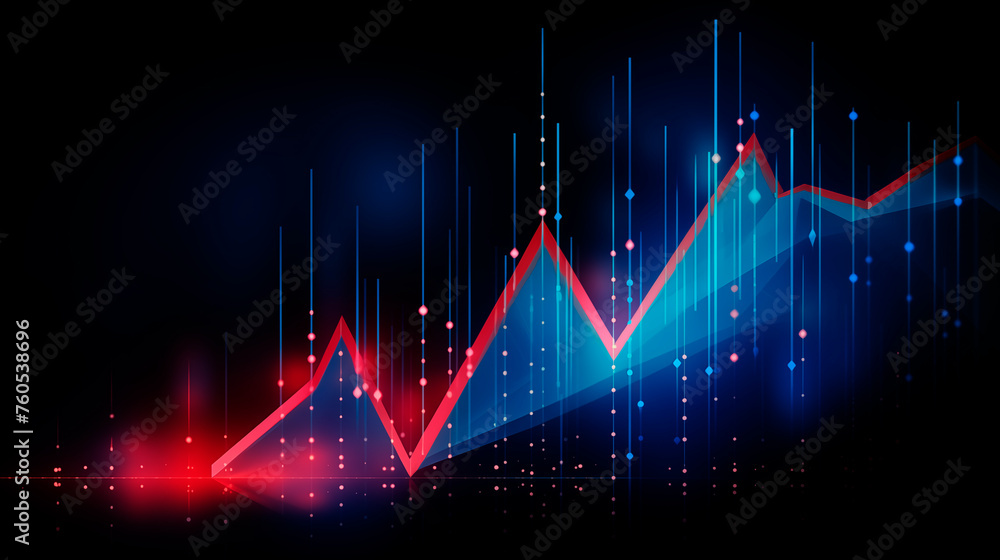 Background with business growth graph, blue and red colors. Abstract image of graphs, geometric shapes, scales of growth and decline. Background for business presentations. Bright stylized background Background with business growth graph, blue and red colors. Abstract image of graphs, geometric shapes, scales of growth and decline. Background for business presentations. Bright stylized background