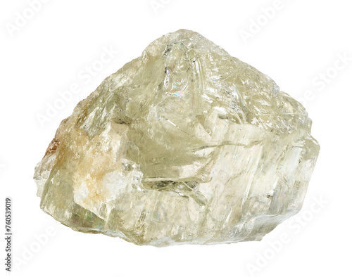 specimen of natural raw hiddenite mineral cutout photo