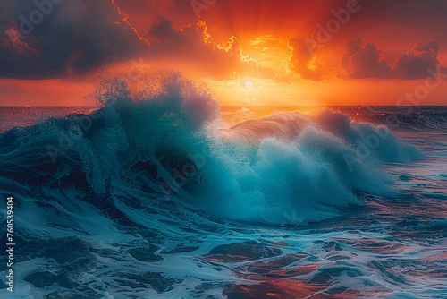 Ozeanische Symphonie: Brechende Welle unter dem Abendhimmel