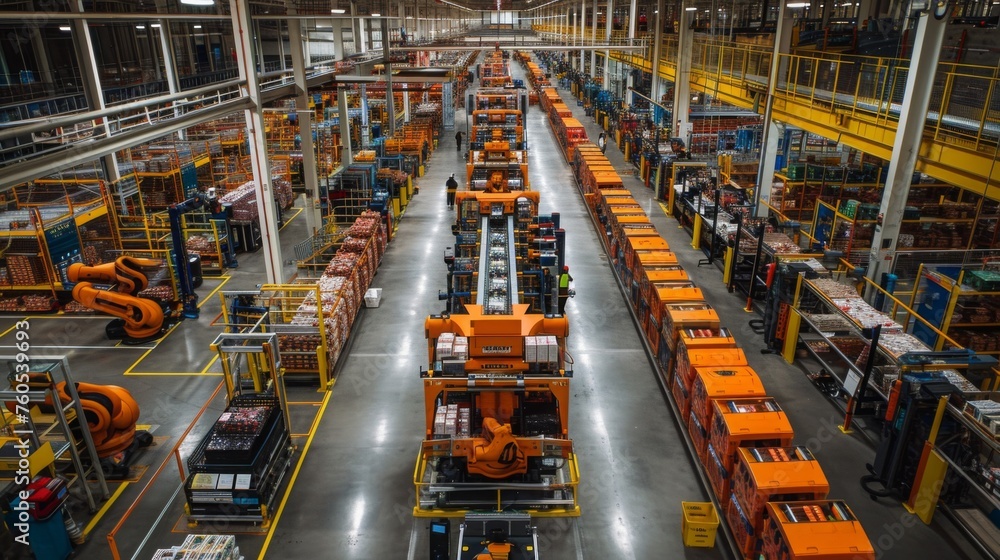 a bustling fulfillment center automated robots swiftly sorting and packing products with precision.