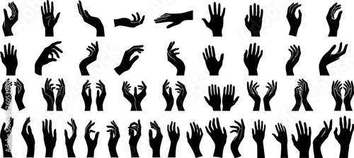 Hand vector silhouette, detailed hand gestures, positions, signs. Ideal arm, hands for illustrations, logos, icons. High quality graphics showcasing human interaction, expression photo