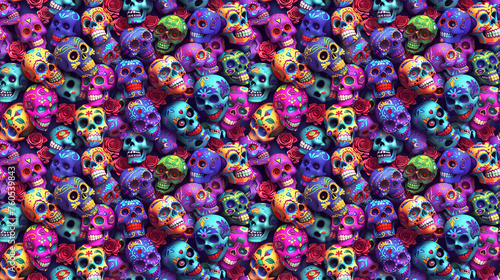 Neon-colored 3D sugar skulls