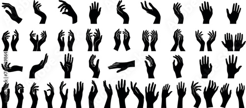 hand silhouette illustration,  various hand gestures, perfect hand vector for sign language, communication visuals. Isolated on white background.
