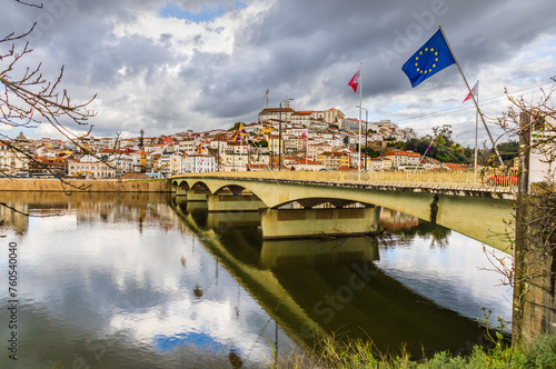 Vista de Coimbra desde a margem esquerda do Rio Mondego perto da Ponte de Santa Clara  photo