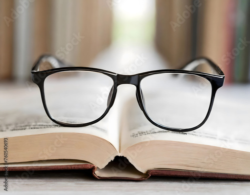Book and reading glasses composition. Classic concept of writers, education, recreation.