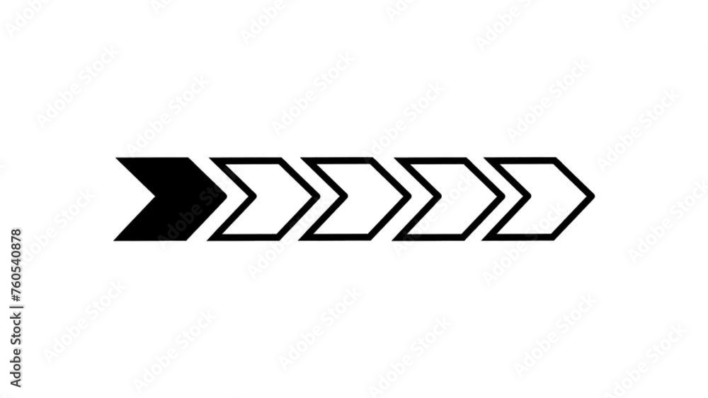 Animated video of five black arrows moving slowly towards the right on a white background. Animated video of five black arrows moving slowly towards the right on a white background.