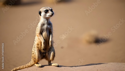 A Meerkat Standing On Its Hind Legs Listening Int