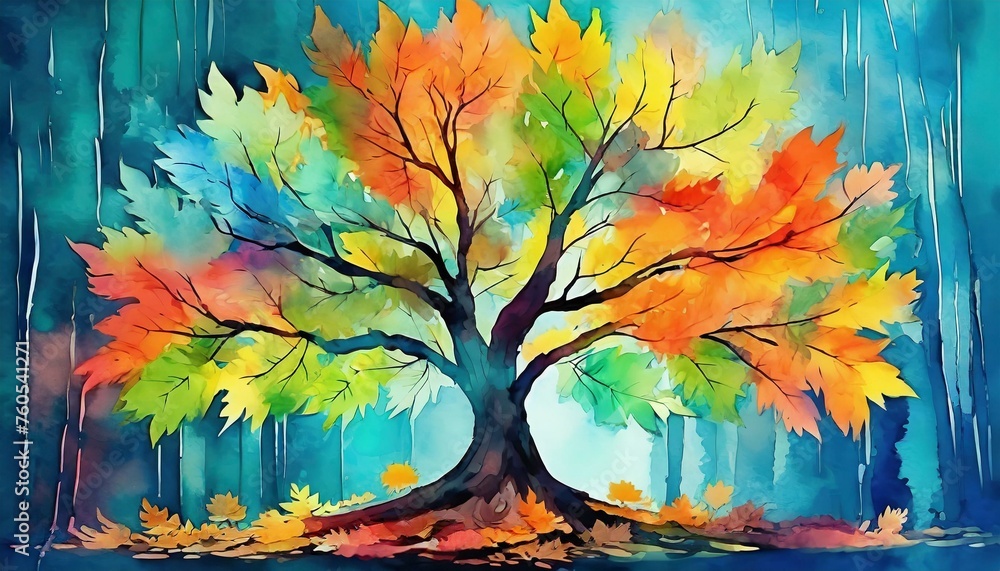 Obraz premium autumn landscape with tree in happy colors