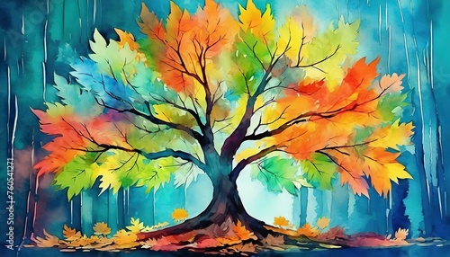 autumn landscape with tree in happy colors