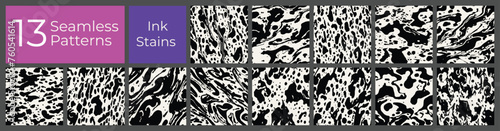Geometric pattern set. Abstract liquid ink stain cover. Modern creative blot stain background.